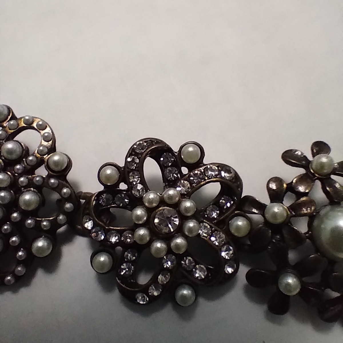 Plunder Design Signed Clear Rhinestone and Faux Pearl Bracelet with Extender