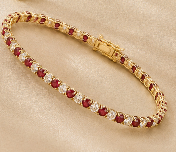 Elegant 8.00Ct Simulated Ruby Diamond Tennis Bracelet 14K Yellow Gold Plated
