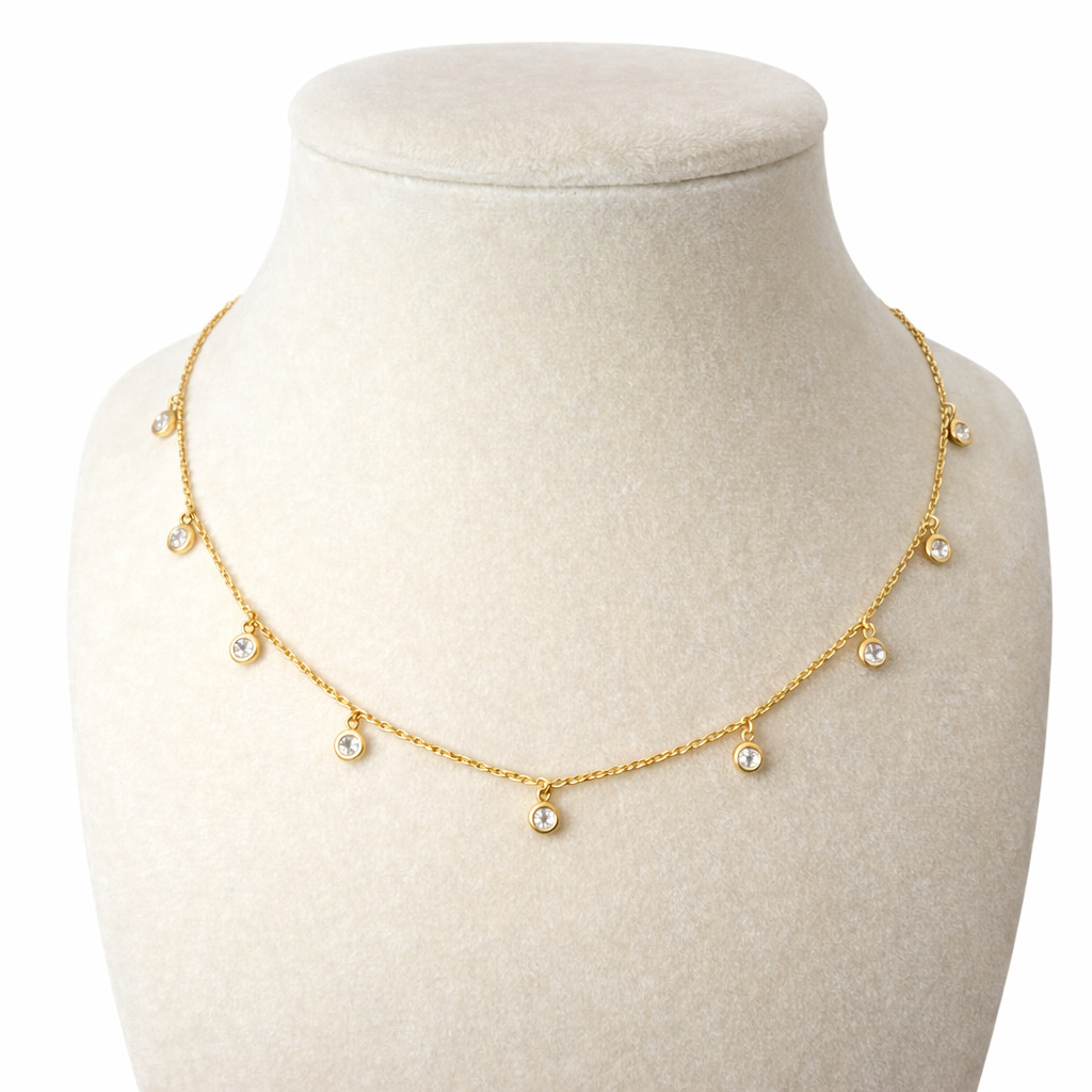Freida Rothman Gold Plated Sterling Silver CZ Bezel Drop Necklace NEW