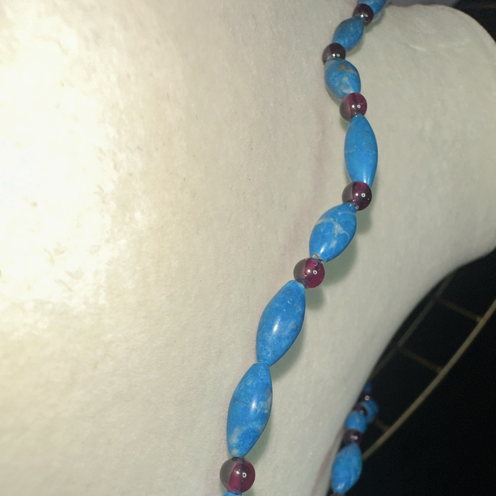 Blue & Purple Stone Beaded Necklace, Ball/Bead Chain, Hook Closure, Marquise
