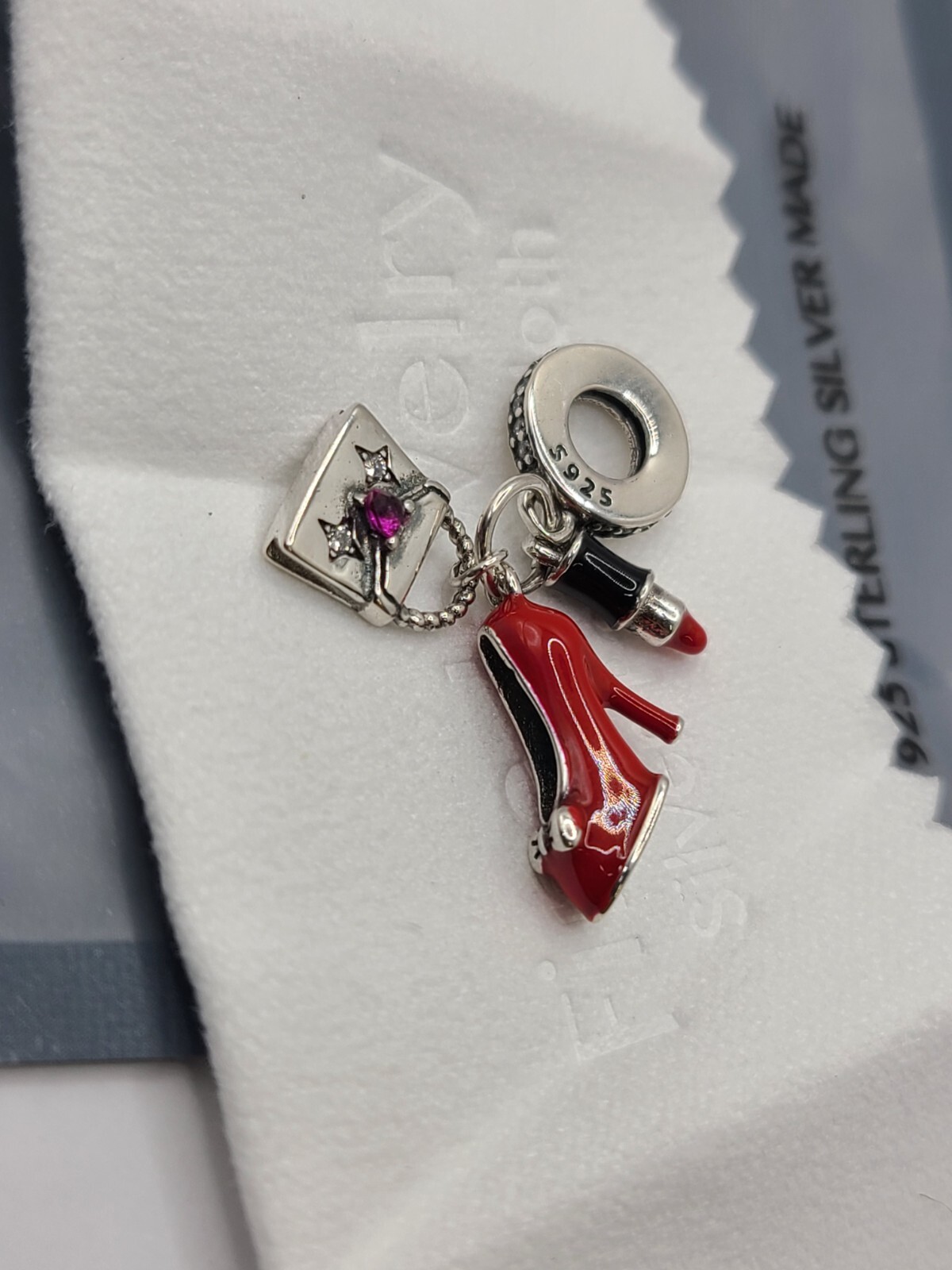 925 Solid Sterling Silver Red Heels & Lipstick Charms Pendant