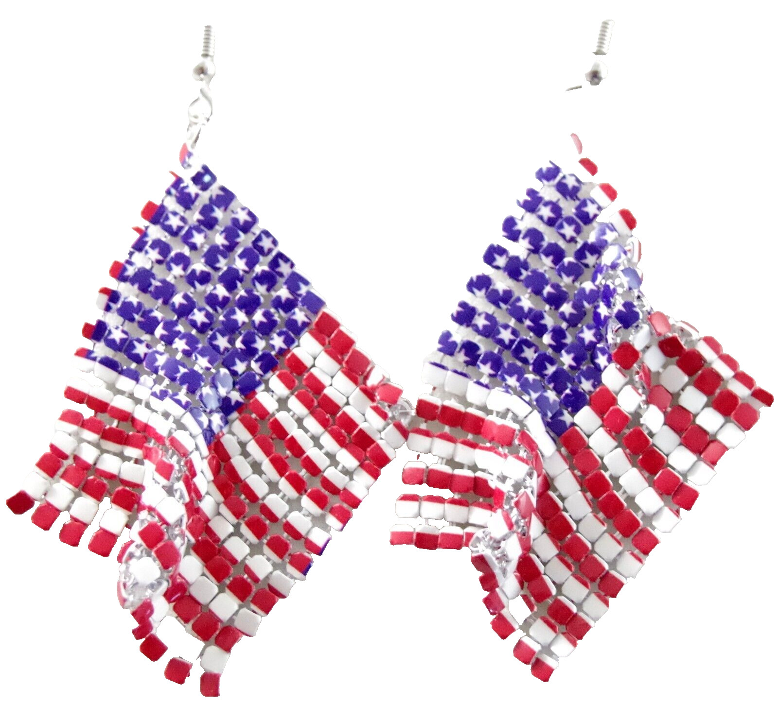 Cool 2.5″ PATRIOTIC USA AMERICAN FLAG RED WHITE & BLUE MESH DROP DANGLE EARRINGS