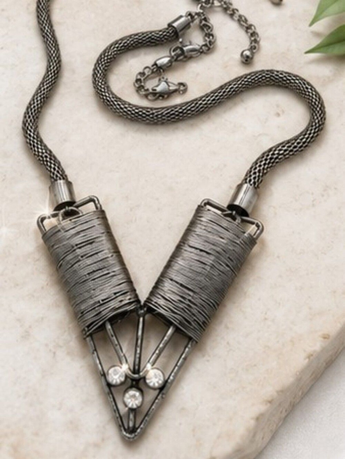 DaVinci Geometric Necklace Earrings Set Gunmetal Wire Wrap Statement Jewelry NWT
