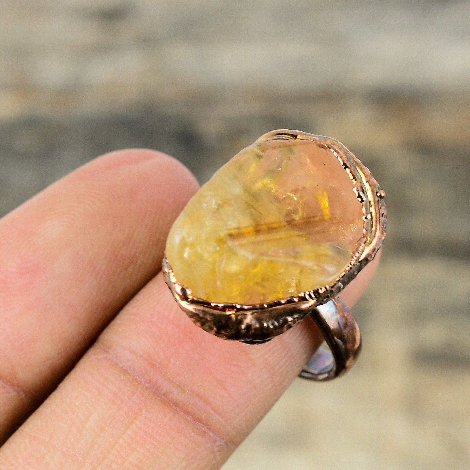 Citrine Rough Copper Mother Gift Electroformed Adjustable Ring Size Adjustable
