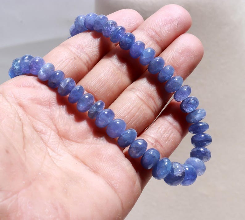 Blue Tanzanite Smooth Rondelle Gemstone Beads December Birthstone Necklaces 32”