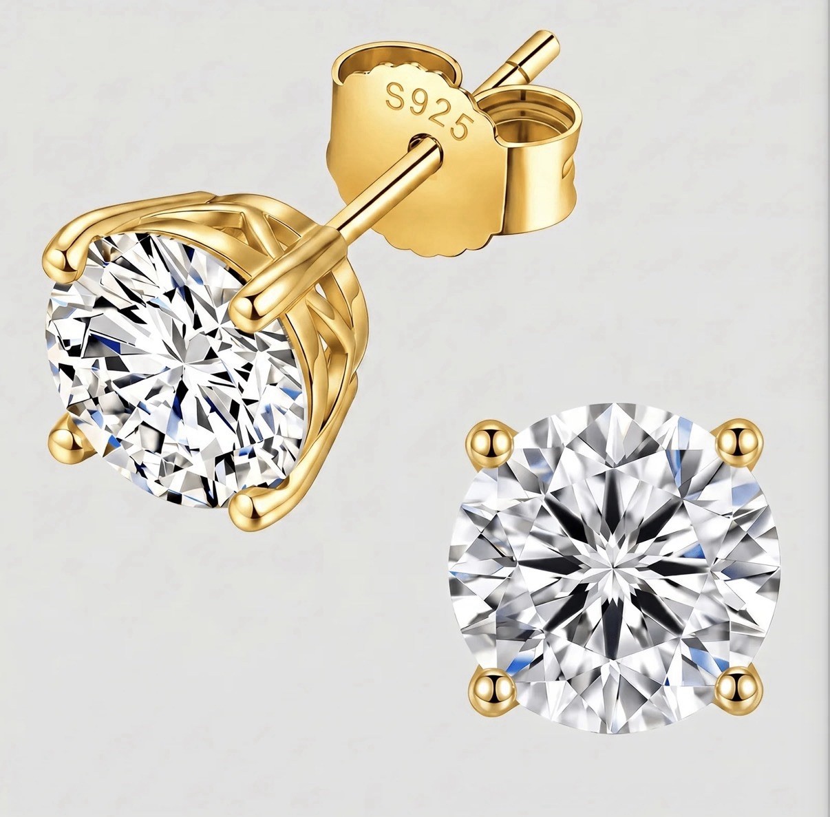 S925 Sterling Silver Round White CZ Stud Earrings