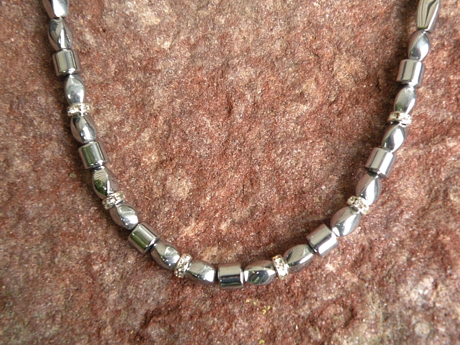 Men’s Women’s 100% Silver Magnetic Hematite Bracelet Anklet Necklace 1 Row