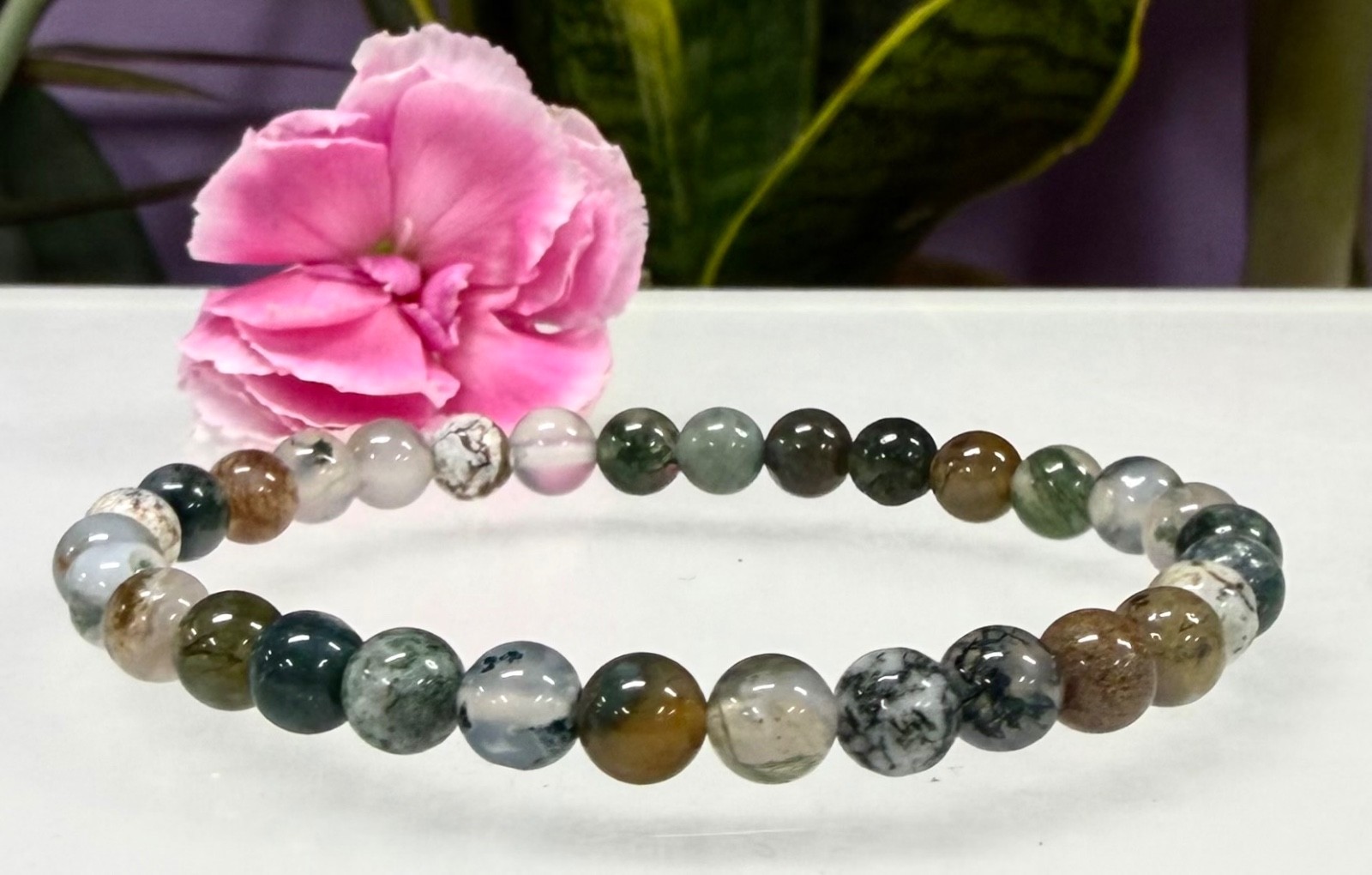 Wholesale 6 Pcs Natural Indian Moss Agate 6mm 7.5” Crystal Stretch Bracelet