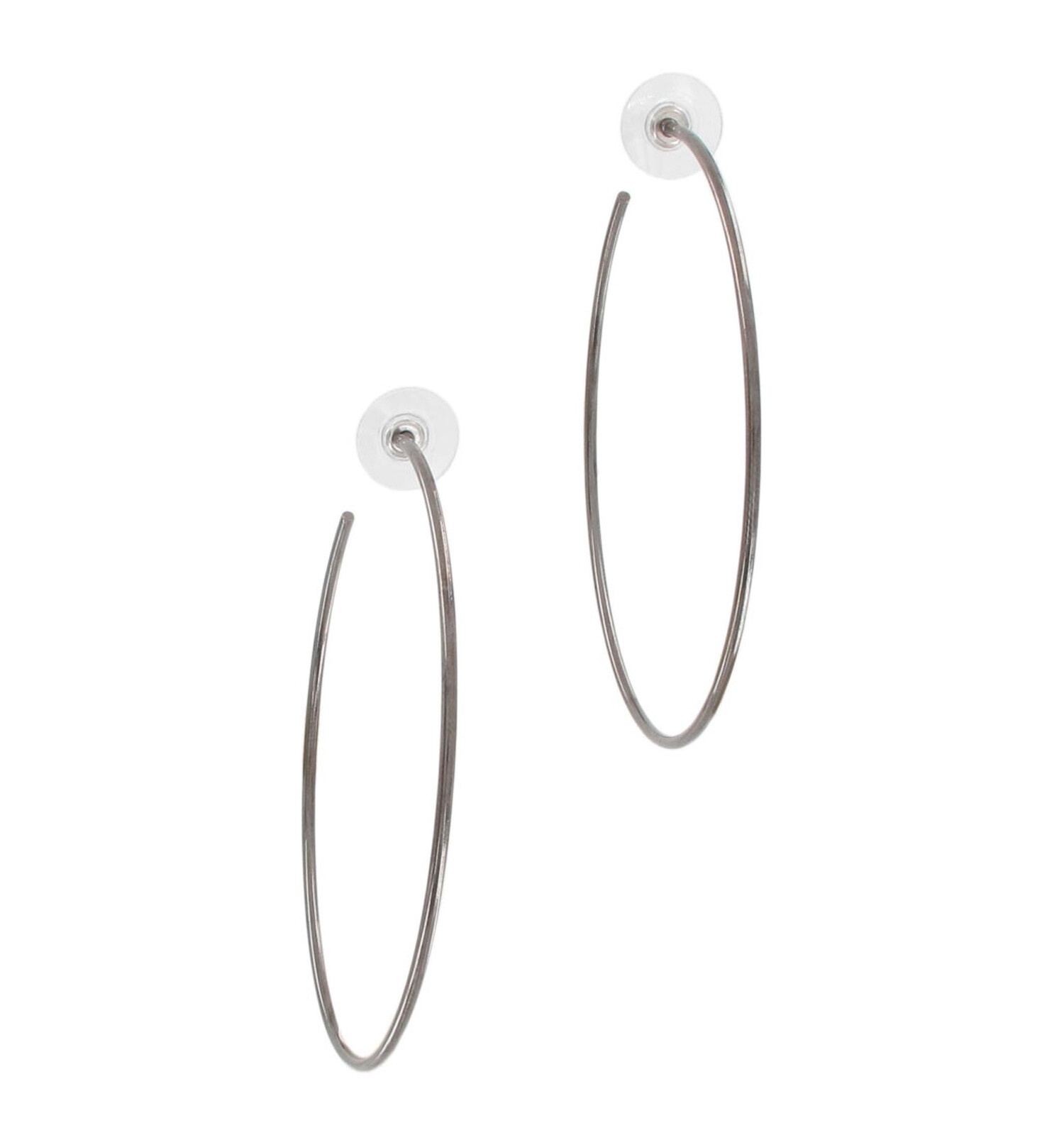Ky & Co Gun Metal Grey Tone Pierced Hoop Earrings Plain Large 2 5/8″ USA Made