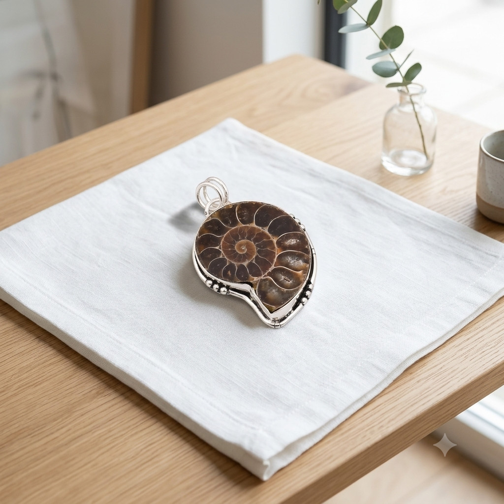 925 Sterling Silver Plated Ammonite Fossil Gemstone Pendant Handmade Jewelry