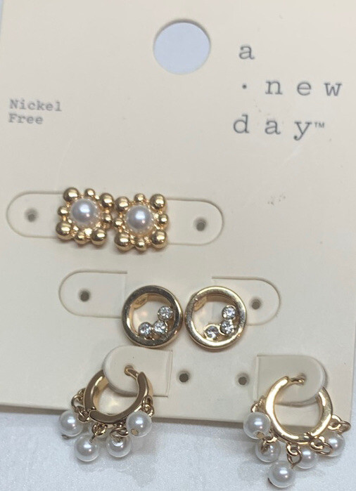 A New Day Nickle Free Earrings 3 Pairs.