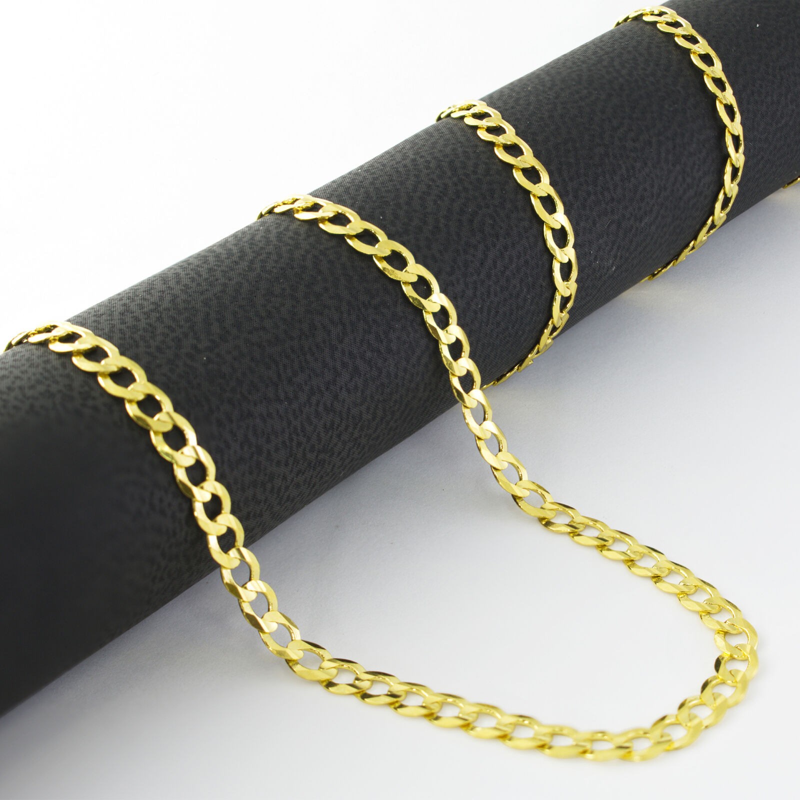 18K Yellow Gold Filled 18 inch 3mm Wide Flat Cuban Curb Link Chain Necklace Y70G