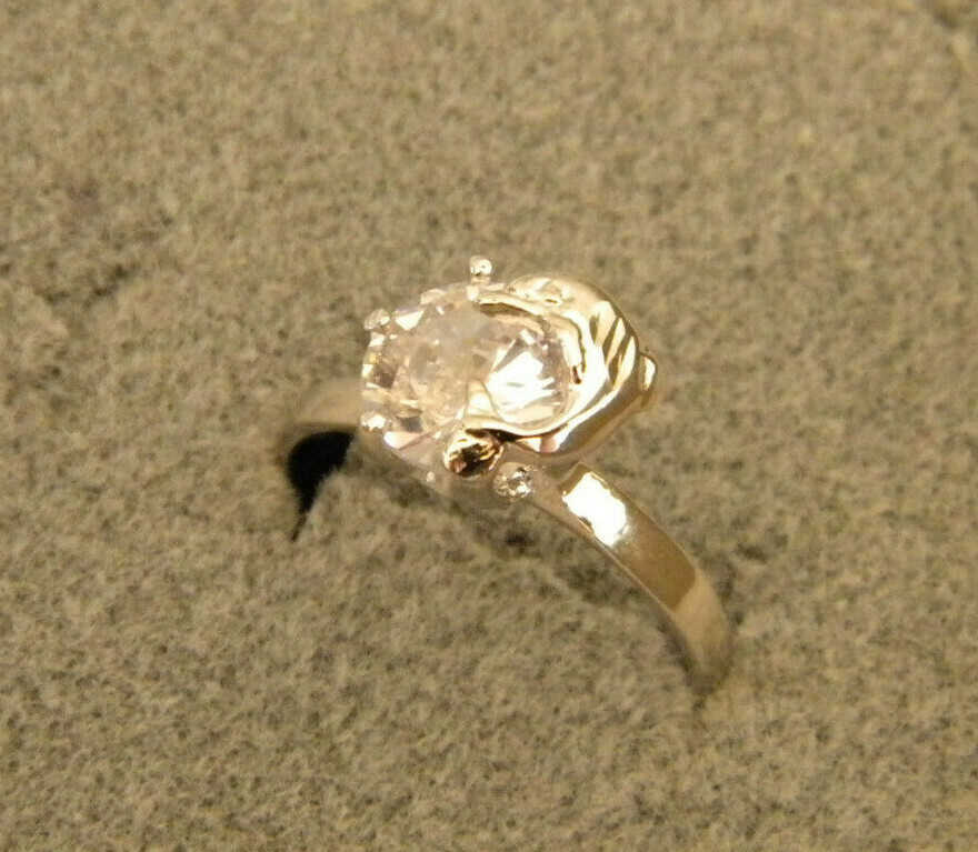 Girl’s Lady’s Women’s Rhodium Plated Dolphin Ring Round Clear 6mm CZ Size 7
