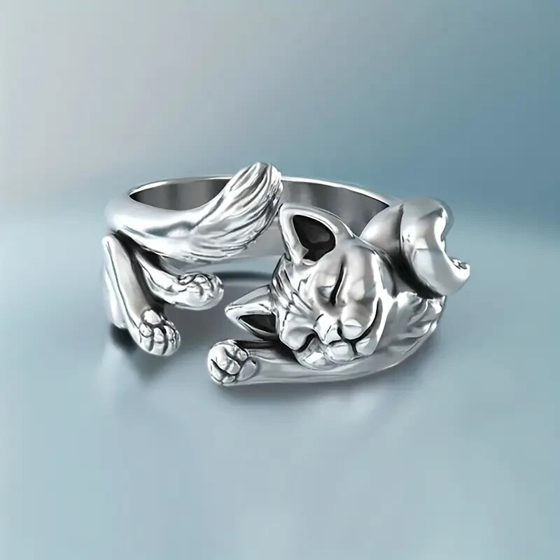 Exquisite Adjustable Opening Size Cat Ring Vintage Style Silvery Women’s Rings