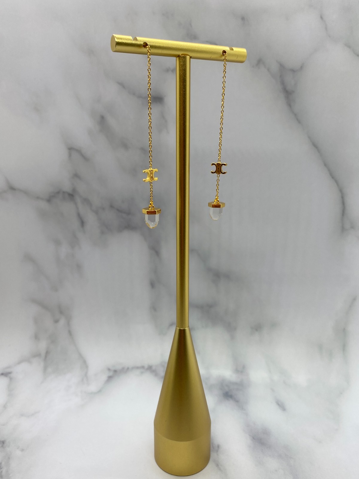 CELINE Crystal Pendant Monogram Chain Earrings – Pre owned / MH6343