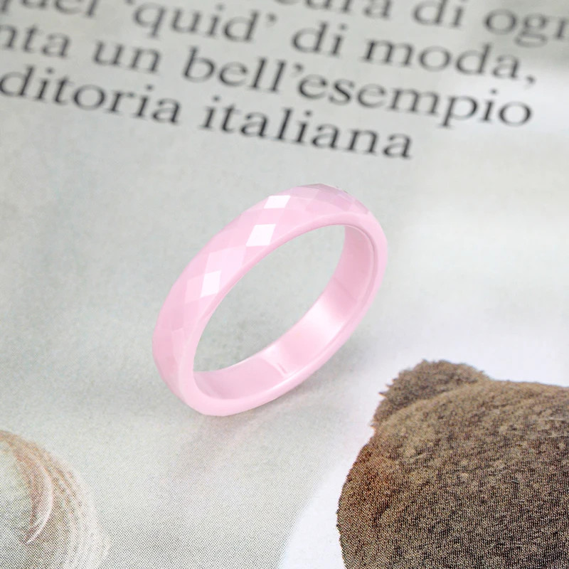 Ceramic Ring 4mm Hand Cut Pink Black White Scratch Resistant Women Jewelry