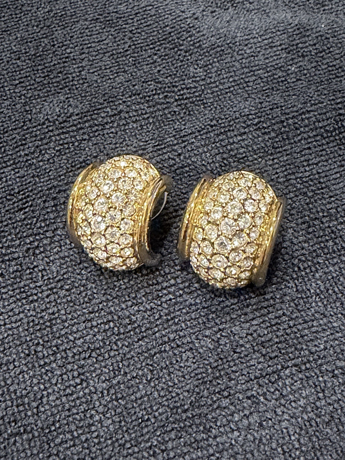 Vintage Swarovski Crystal Gold-Tone Half-Hoop Pave Earrings – Signed Swan Logo