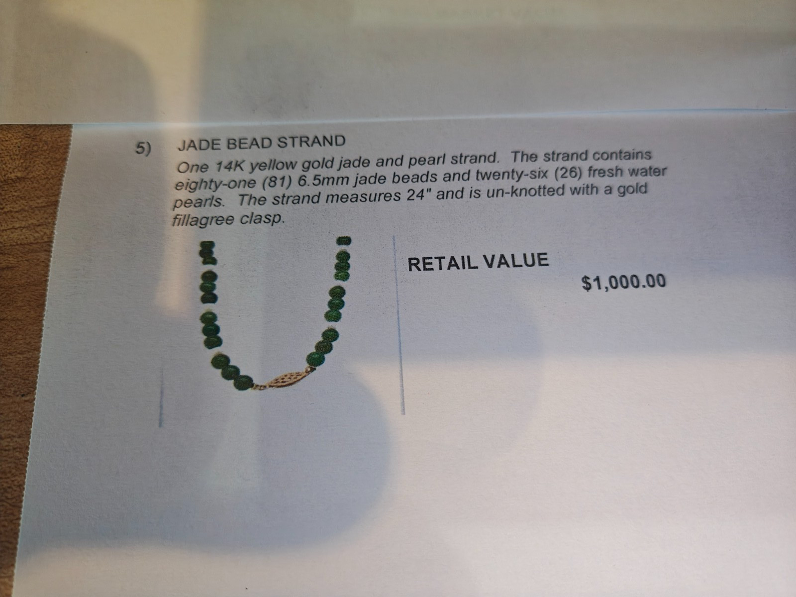 24″ Jade & Pearl Strand Necklace w 14k Gold Clasp $1K Value