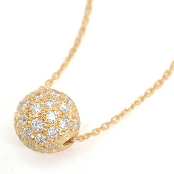 Mikimoto Ball Diamond Pendant 18K Yellow Gold Chain Length 42cm 16.5” 0.93ct