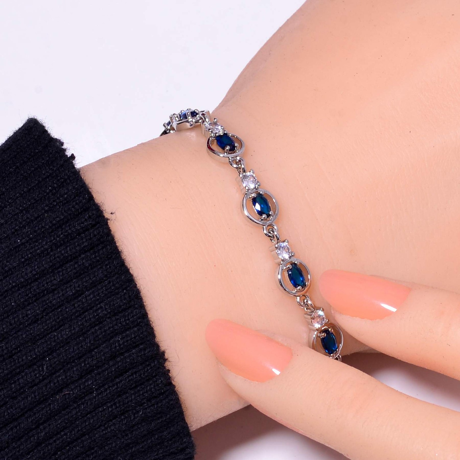 Blue Sapphire & CZ – Simulated 925 Sterling Silver Tennis Bracelet 8.99″ B069542