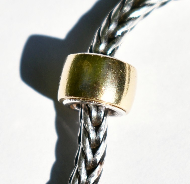 Brass charm bead, 8.8mm, full Sterling silver core, for European Charm Bracelets