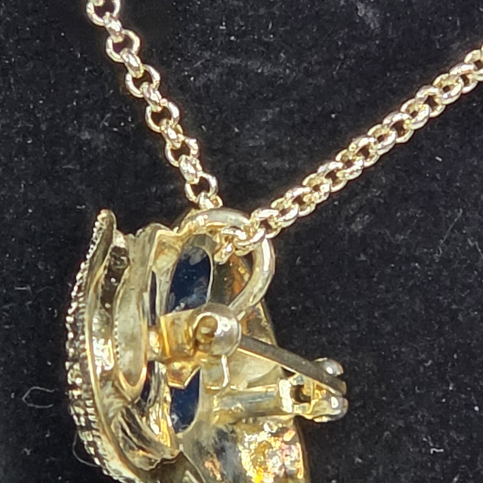 Silver Tone Elephant Charm Pendant Necklace, Blue Inlay Cable Chain, Lobster