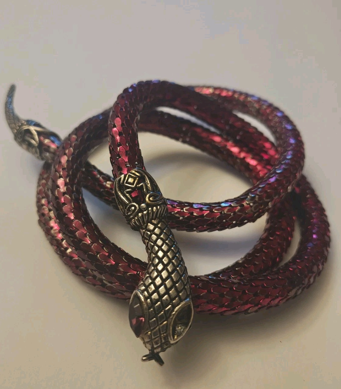 Vintage D L Auld Snake Necklace, Ruby Red Eyes, missing an eye. see pictures.