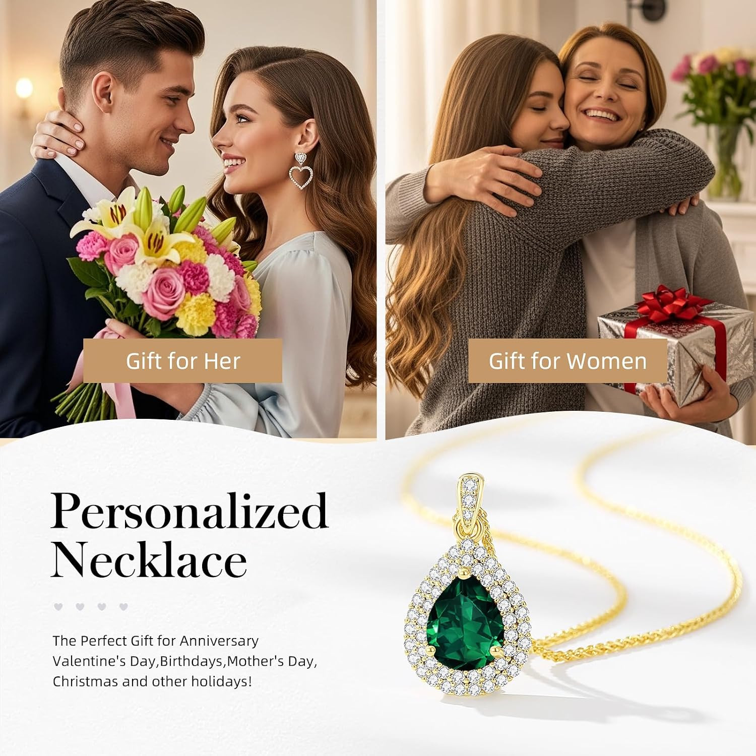 Birthday Gifts for Wife-18K Gold Plated Teardrop Birthstone Necklace- with Light