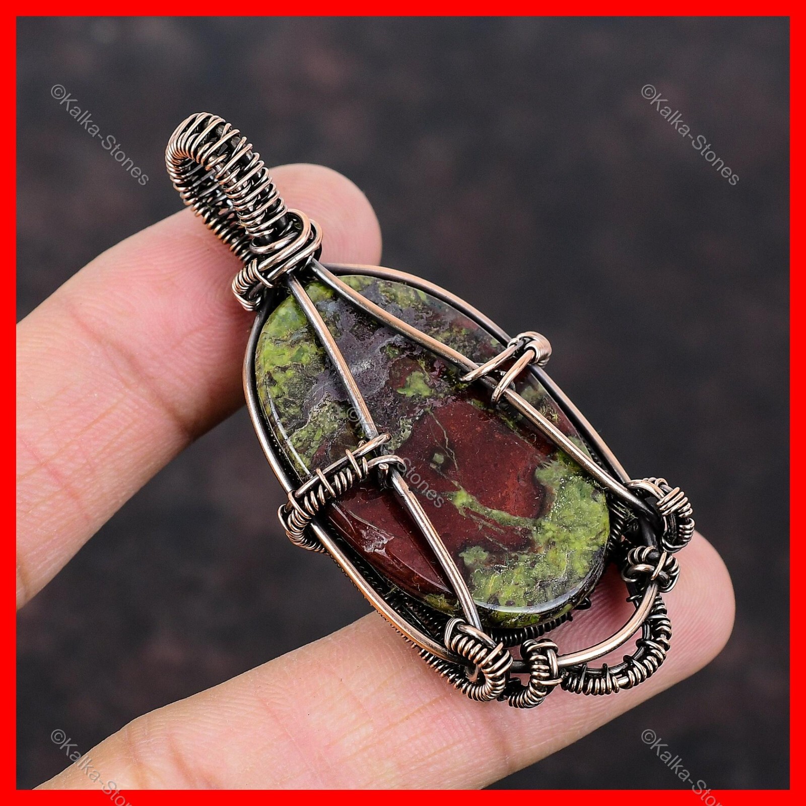 Oval Dragon Bloodstone Gemstone Daughter Wire Wrapped New Pendant Jewelry Copper