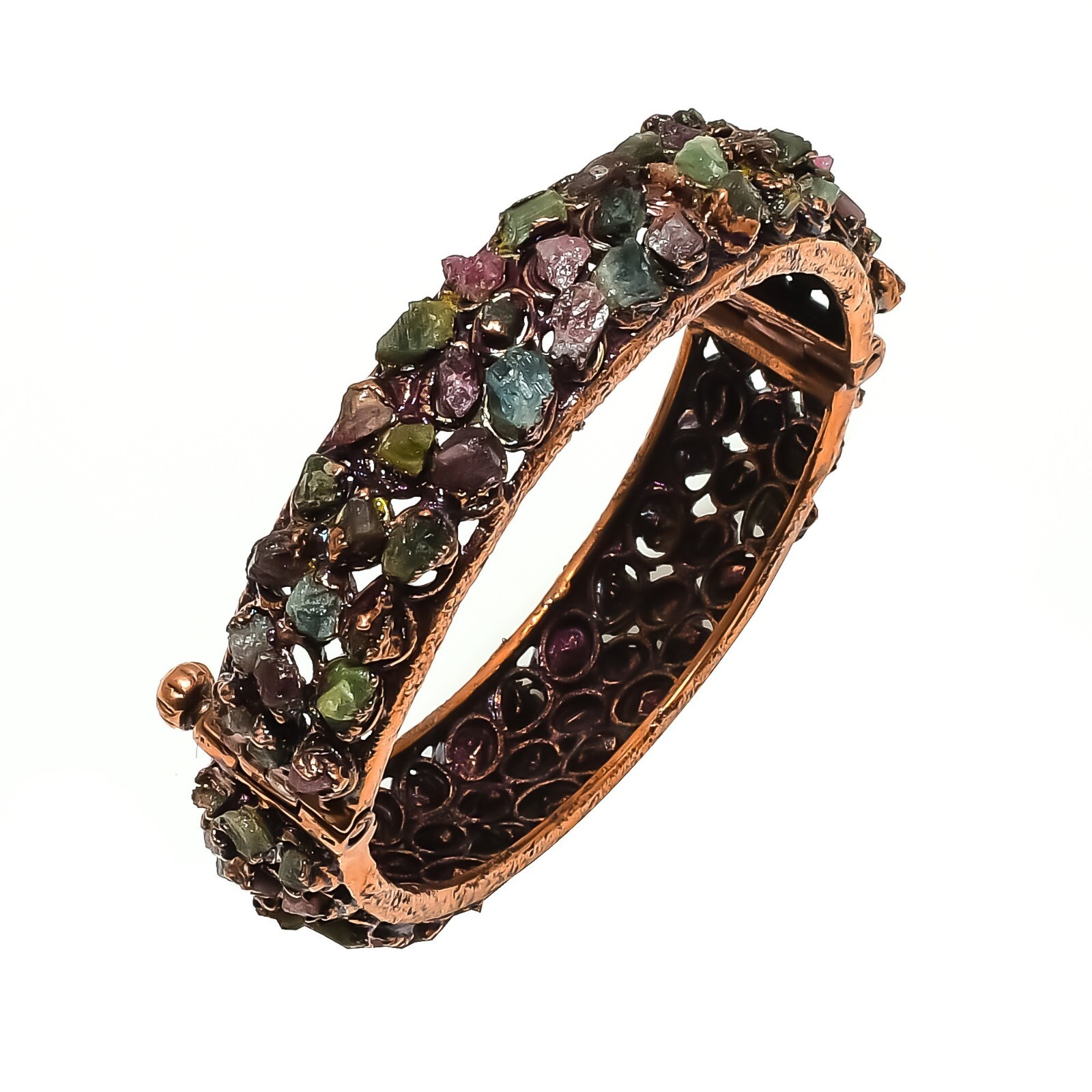 Multi-Tourmaline Balancing Gemstones Copper Wire Wrap Handmade Bangle Jewelry