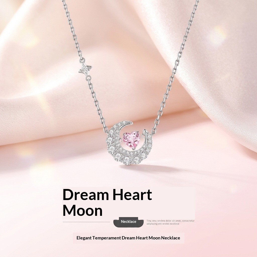 18K Gold Plated Moon Heart Pendant Necklace Women Celestial Dainty Steel Gift