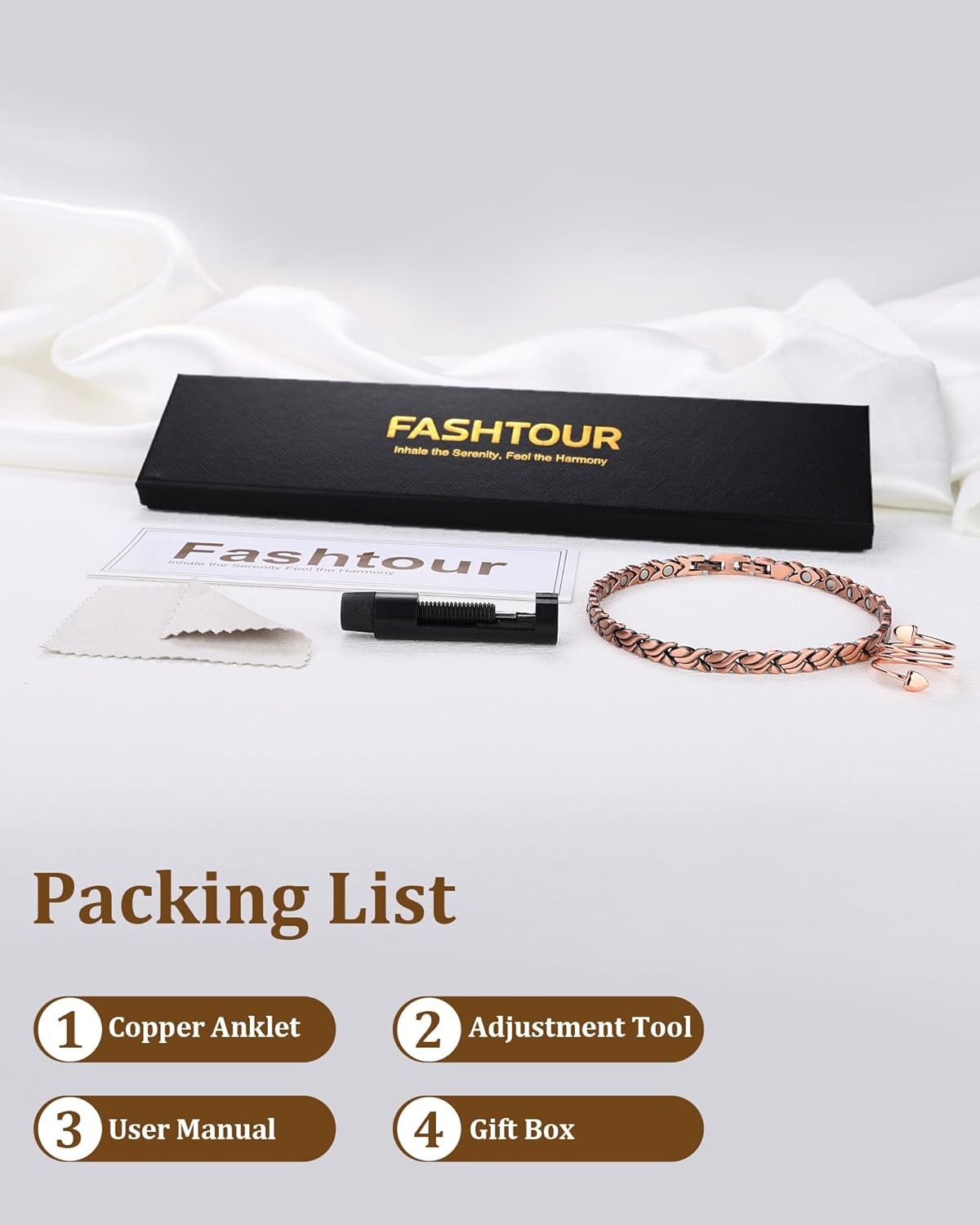 Copper Anklet and Ring Set for Women, 99.9% Pure Copper Magnetic Ankle Bracelet