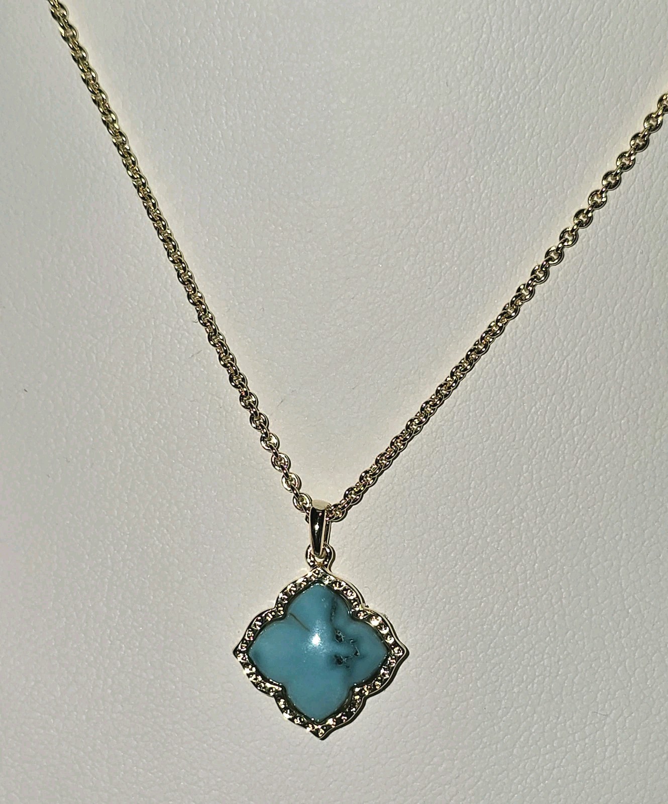 KENDRA SCOTT Mallory Gold Variegated Turquoise Magnesite Pendant 19” Nickelace