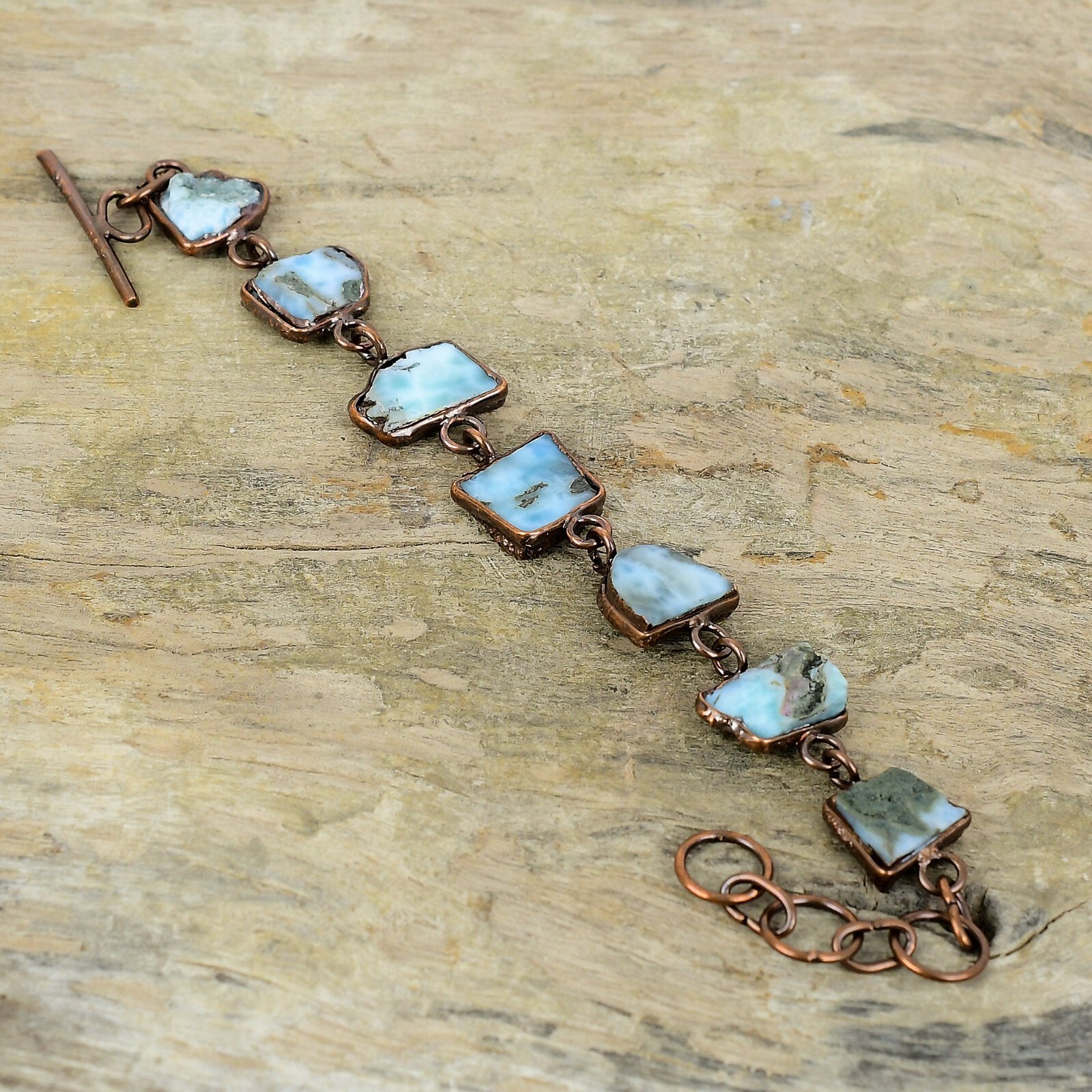 Larimar Rough Copper Electroformed Chain Adjustable Bracelet For Girls 6.0″