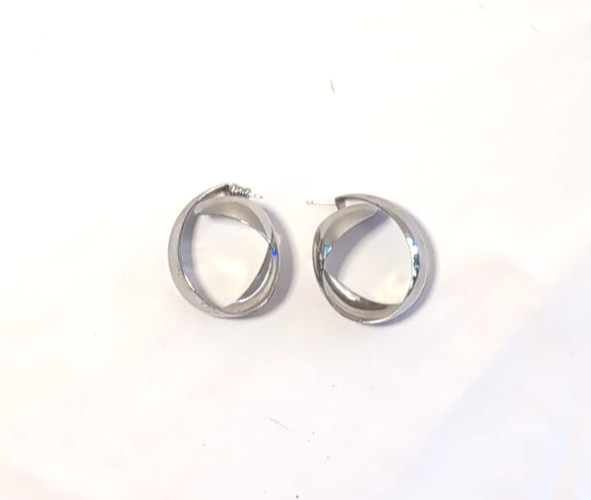 Hoops and Pearl Silvertone Studs Pierced Earrings Lot Of 3