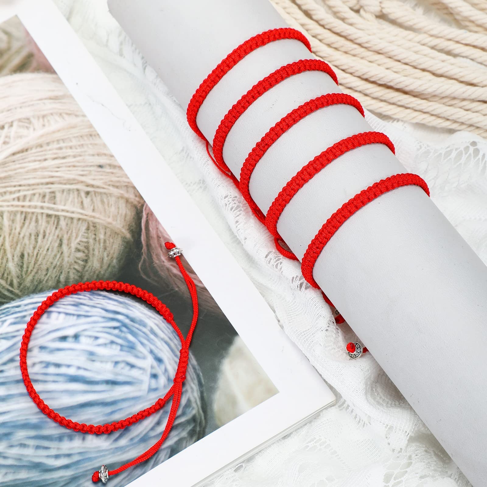 48 Pcs Red String Bracelets for Protection & Good Luck, Adjustable Tibetan Knots