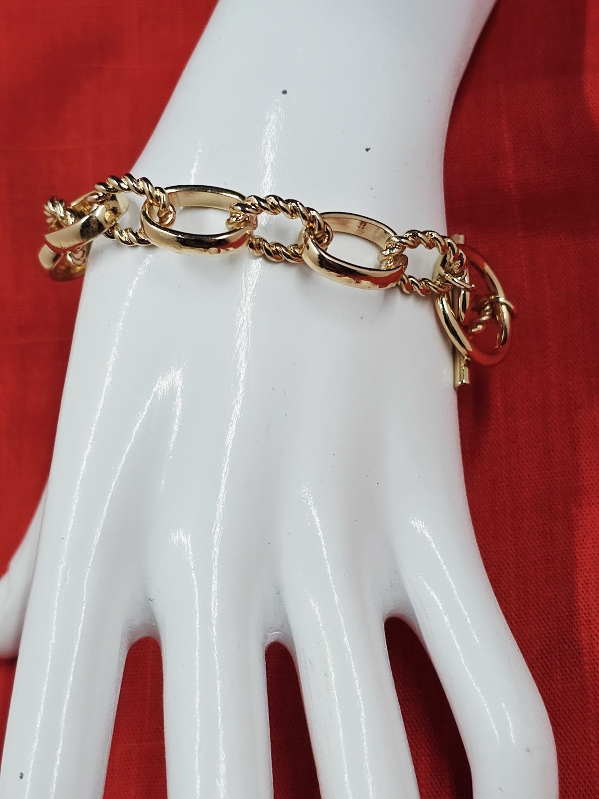 Goldtone Smooth & Rope Link Chain Bracelet, 8.25″