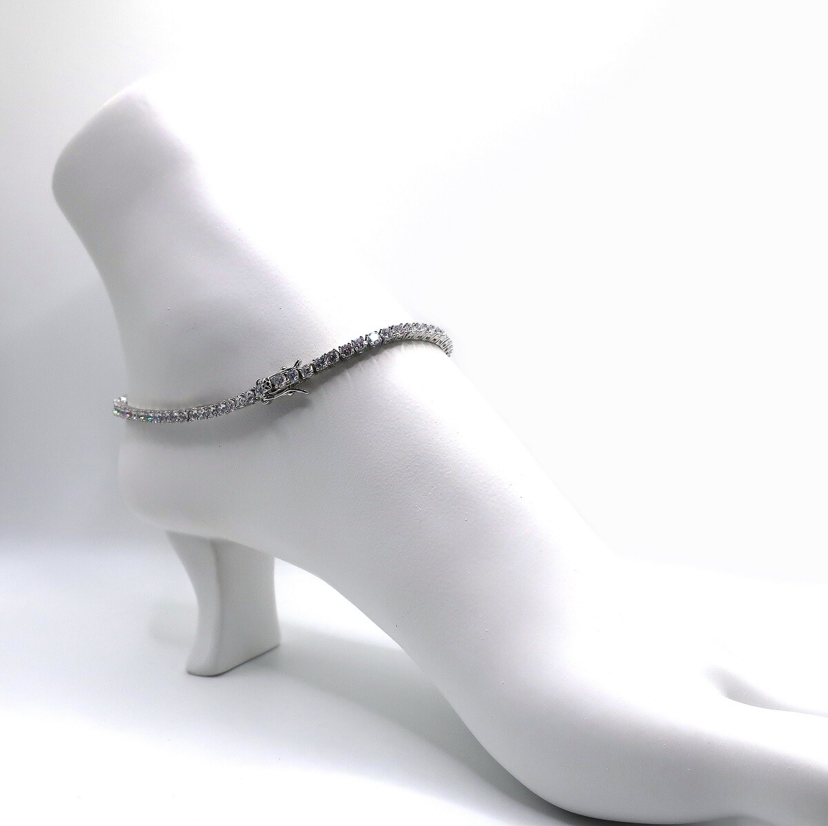 Women’s 3mm Cubic Zirconia Tennis Chain Anklet Ankle Bracelet White Gold Plated
