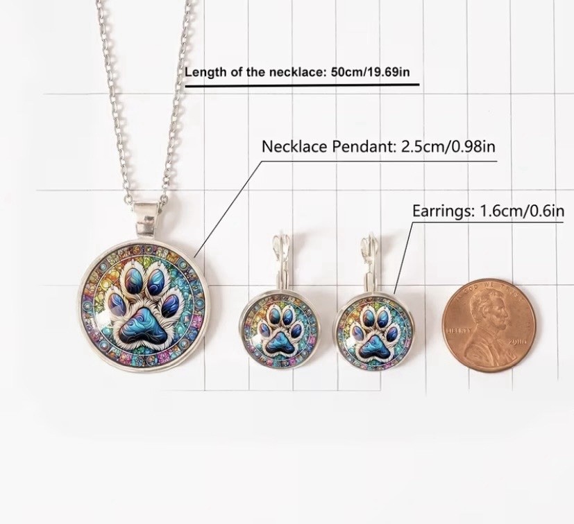 DOG PAW NECKLACE & EARRINGS SET