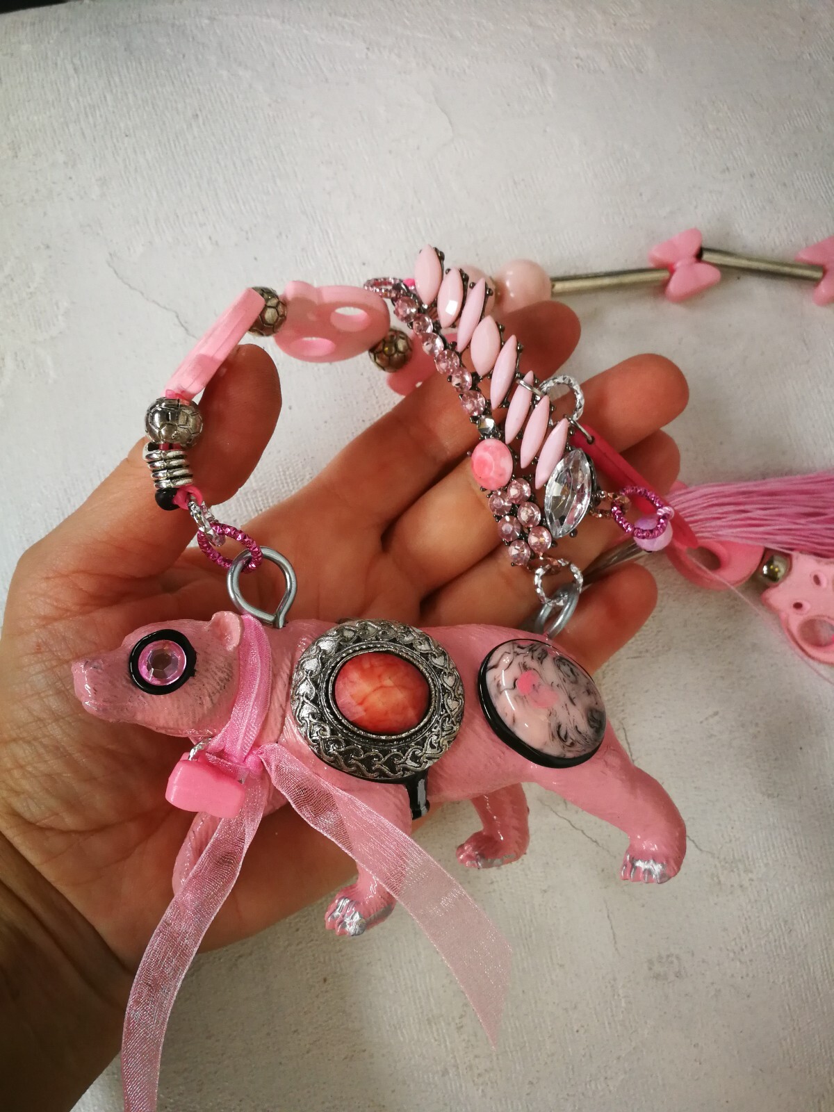 Pink Teddy Bear Necklace Pendant Sauvage Animal Forest Jewellery Magic Jewelry