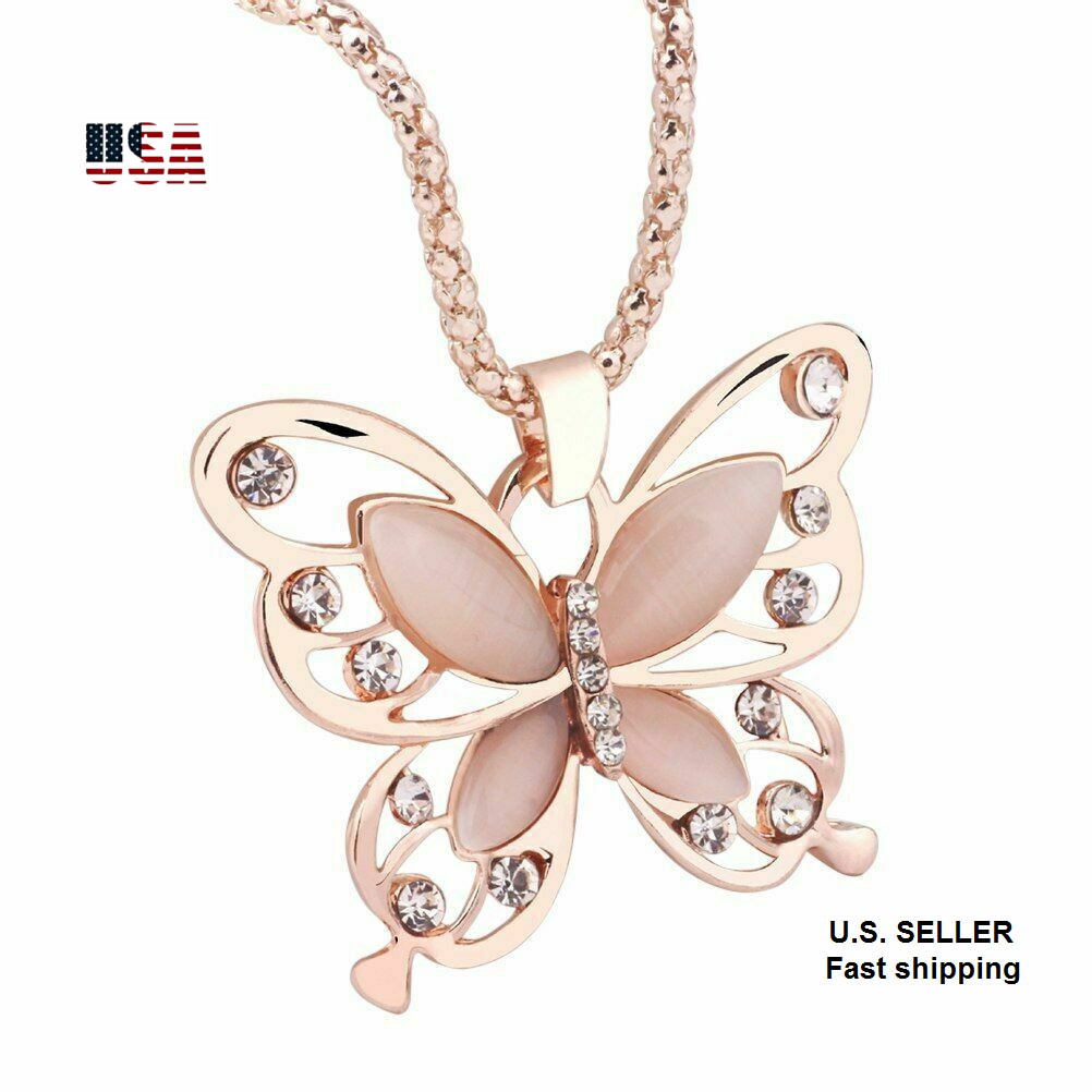 Women’s Fashion Jewelry New Rose Gold Butterfly Chain Pendant Necklace N173