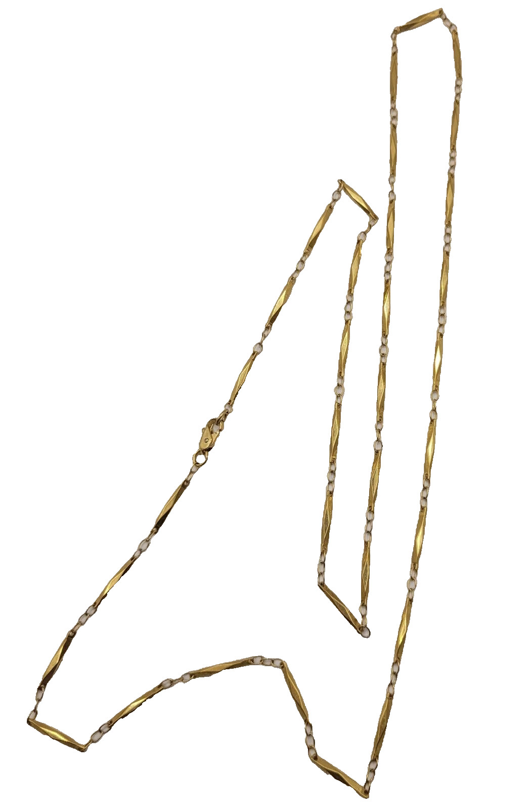 Elegant Elongated Marquise Shape Bar Link Gold Tone Chain Necklace 30.5 Inch