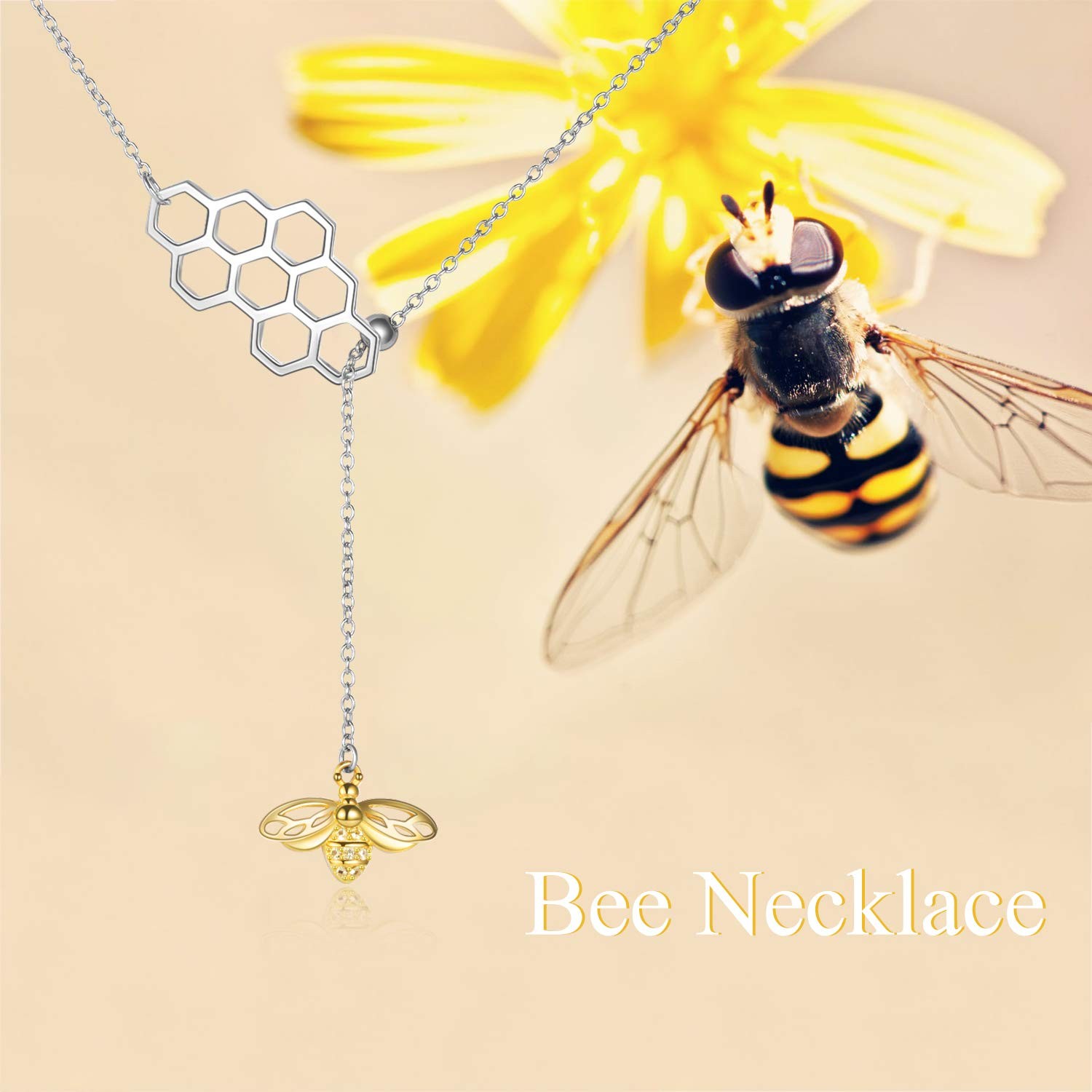 Sterling Silver Gold Plated Bee YNecklace, Honeycomb & Bumble Bee Gift for Her