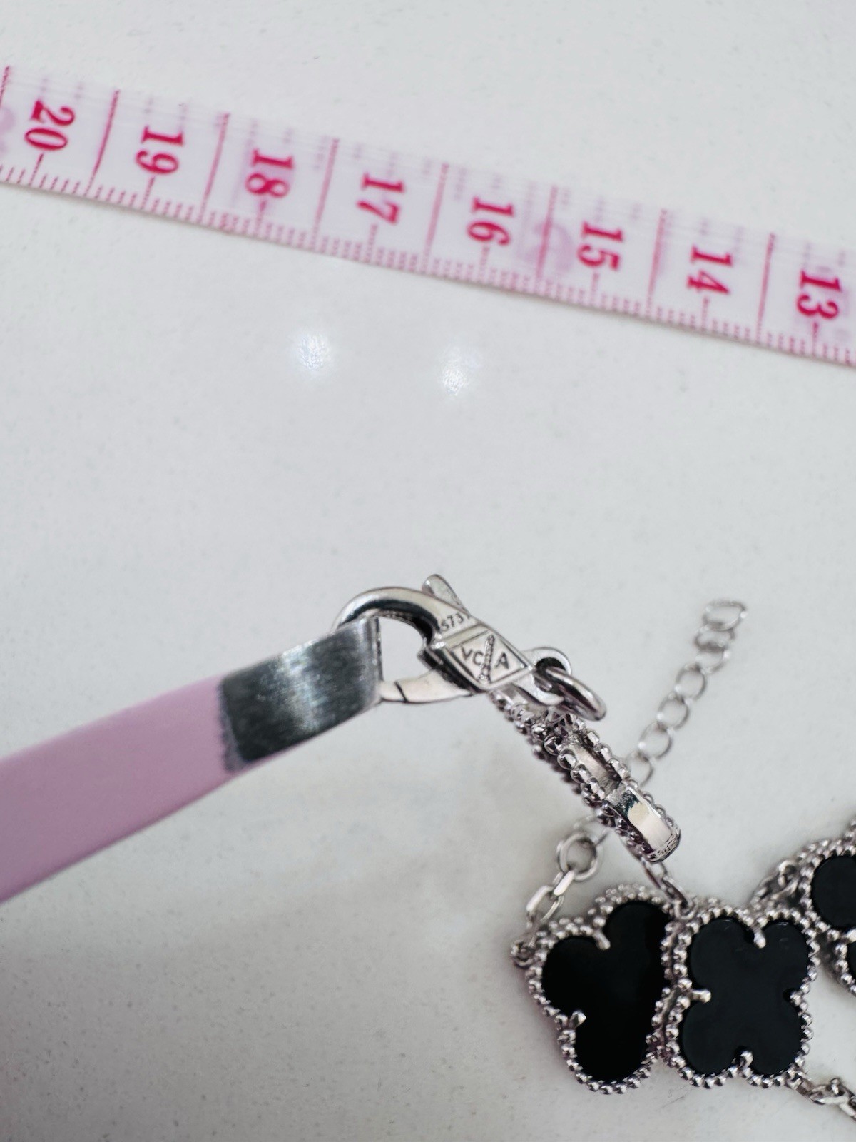 Real S925 Black 15mm Clover Bracelet 18cm Pure Silver Bracelet