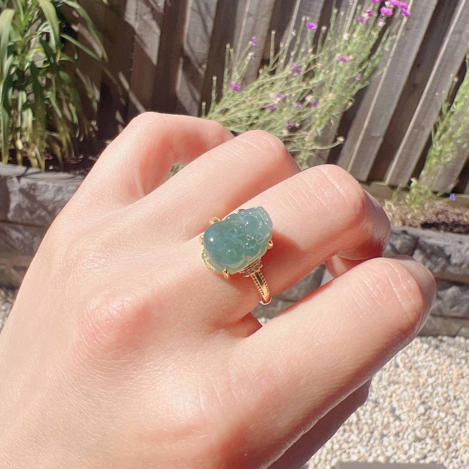 Beautiful Good Quality Natural Burma Jade Ice Blue Jade Pixiu Ring