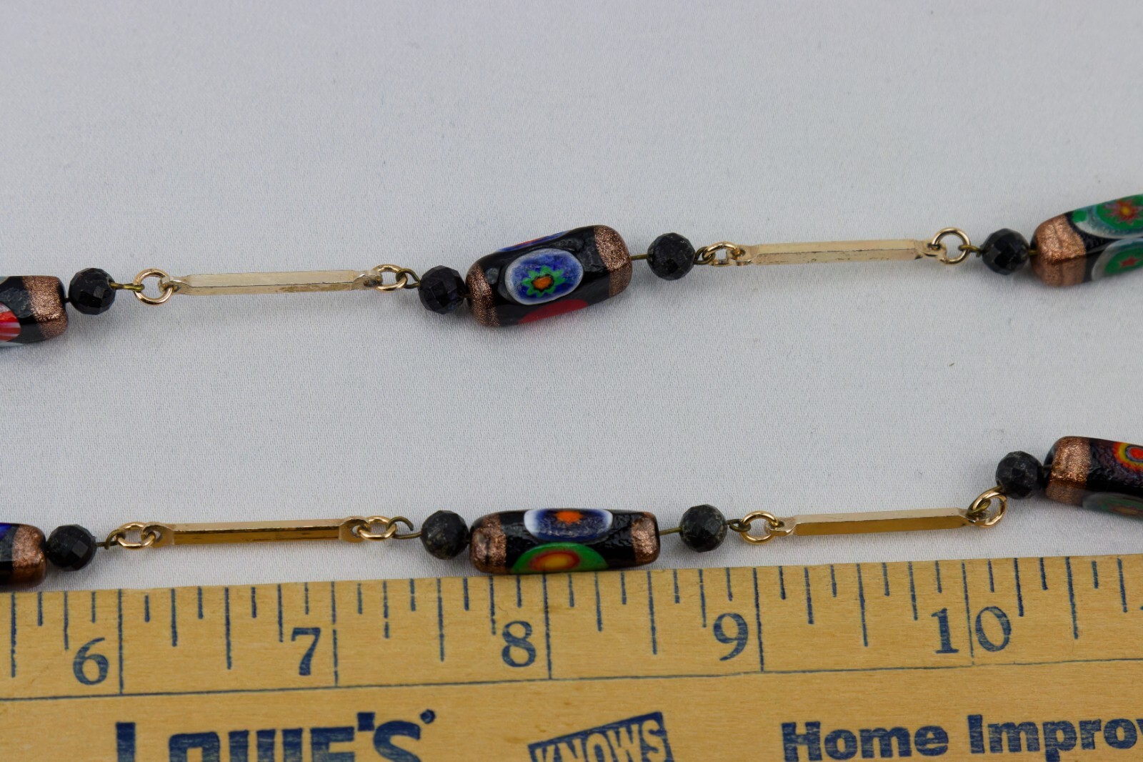 Venetian Glass Bead and Gold Tone Rod Link Necklace, 32gr