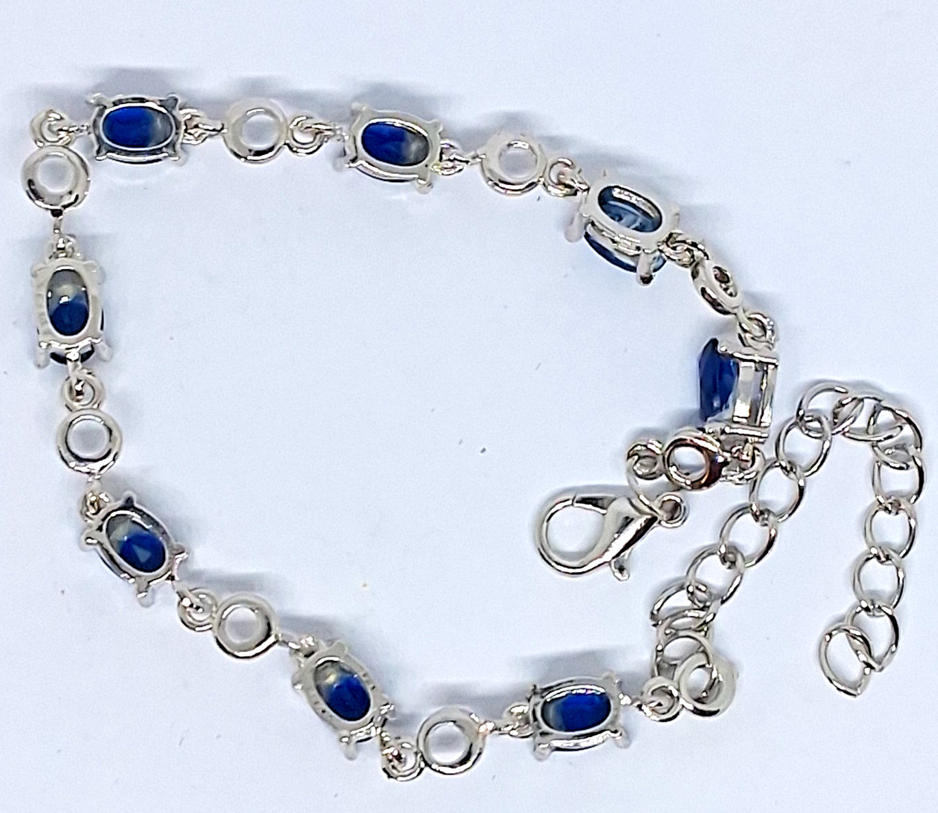 Vintage Silver Tone Blue Glass Rhinestone Tennis Bracelet Size- 7 Inch