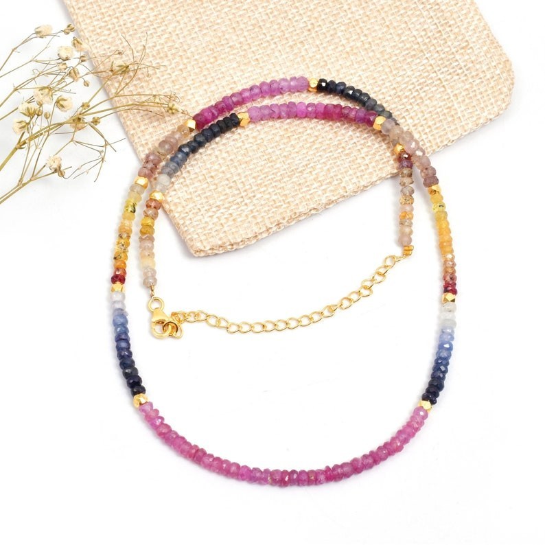 3-4MM Multi Sapphire Faceted Roundelle Gemstone Beads Properties Necklaces 32”
