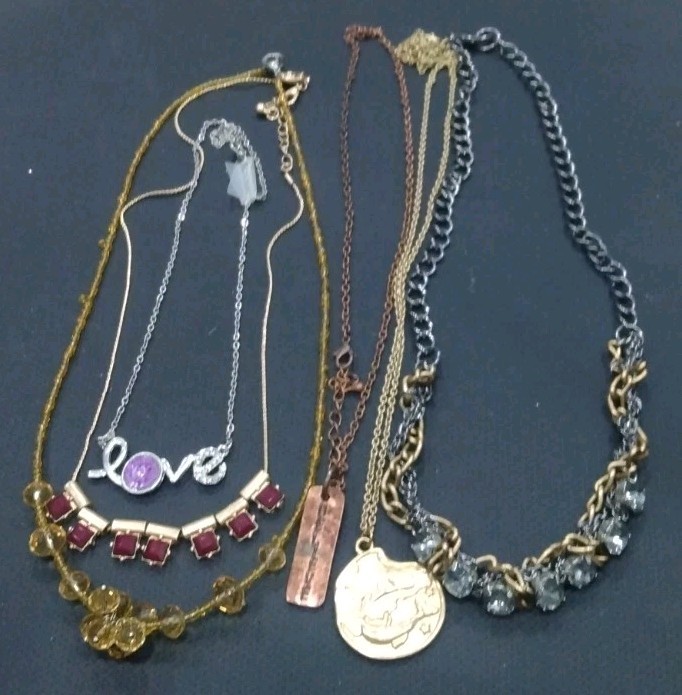 6 Copper Silver Gunmetal Beaded Charms Necklaces 18, 20, 22, 24, 30″ Crystal