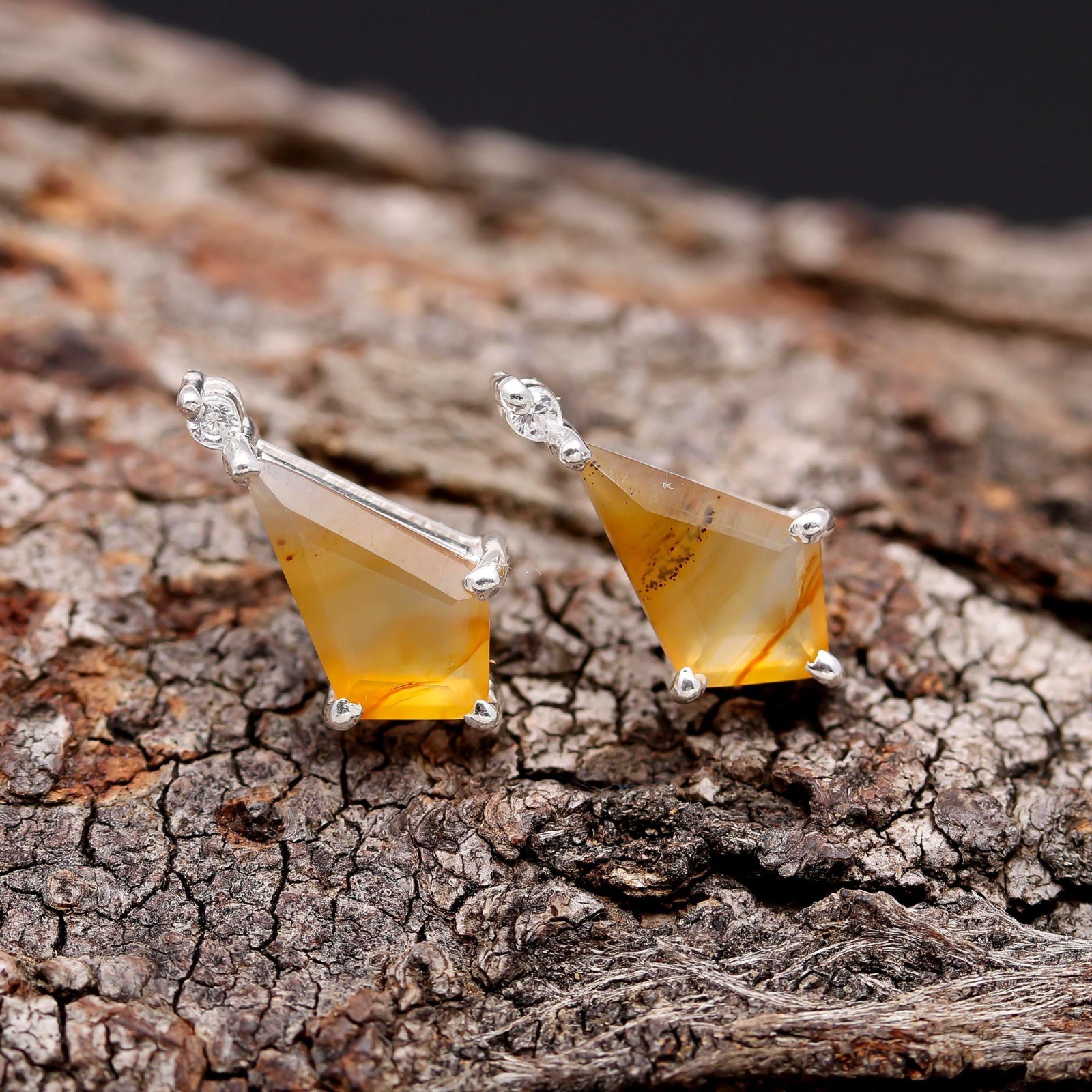 Natural Montana Agate Kite Stud Earrings 925 Sterling Silver Handmade Jewelry